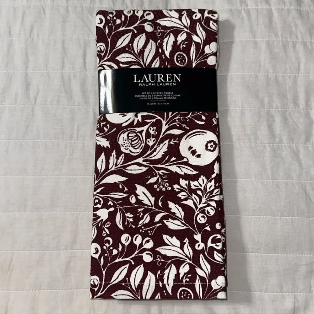 LRL Burgundy White Ivory Plaid Berry Terrycloth Cotton Dish Kitchen Towels